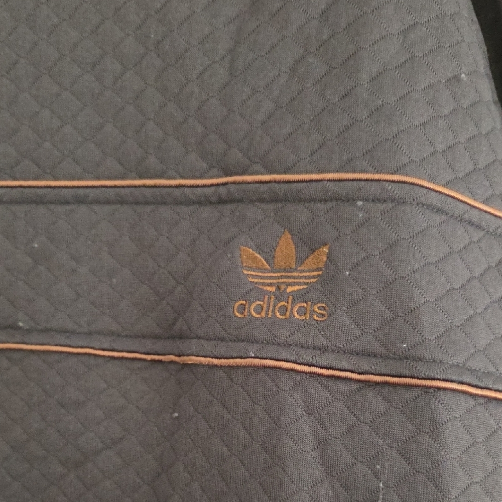 Vintage Adidas Originals Black Quilted Pullover with Brown Stripes - Picture 2 of 3